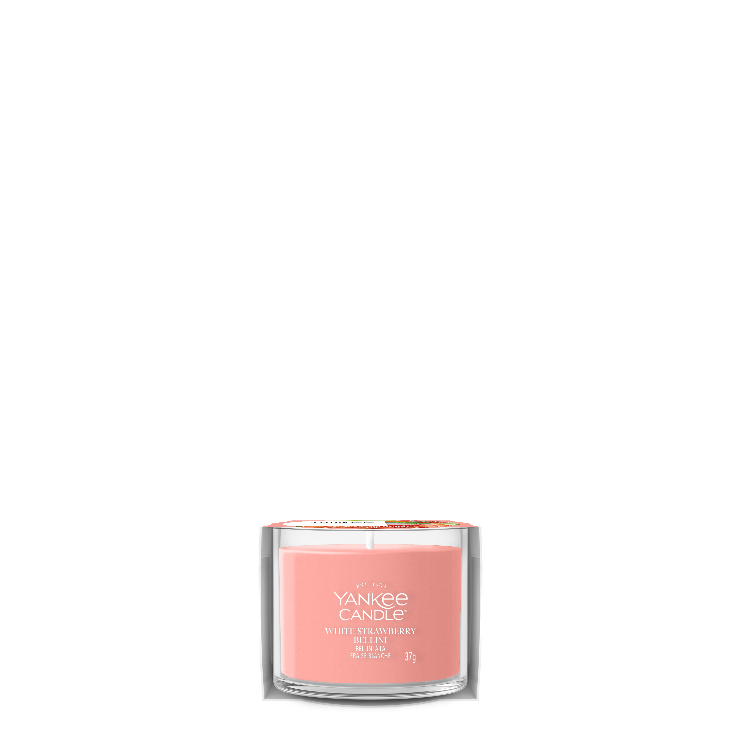 White Strawberry Bellini Mini Filled Votive